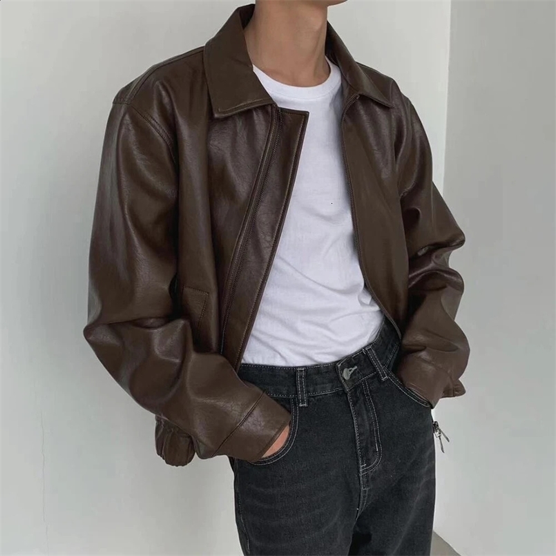Mens Autumn And Winter Retro Leather Casual Loose Short Leather Jacket MenS Handsome And Elegant British Jacket Tops 240722