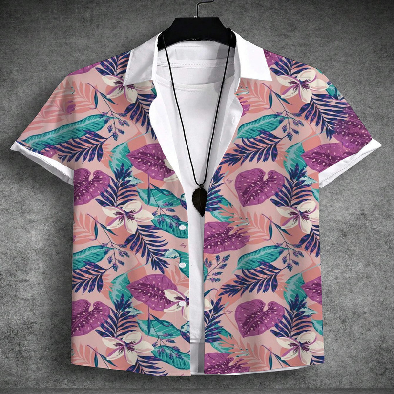 Mens Tropical Print Beach Vacation Set Plant Coconut Tree Short Sleeve Summer Hawaiian Shirt 4Way Stretch Fabric Shirts 240415