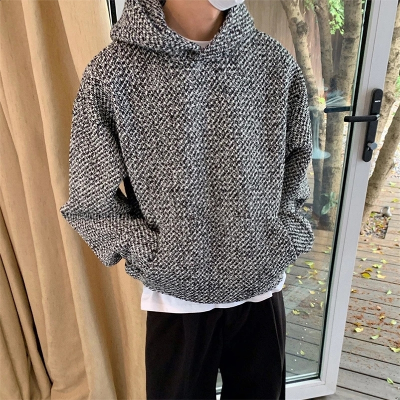 Autumn Mens Clothing Leisure Hooded Sweatshirt Korean Streetwear Retro Solid Long Sleeve Fashion Pullover Hoodie 250226