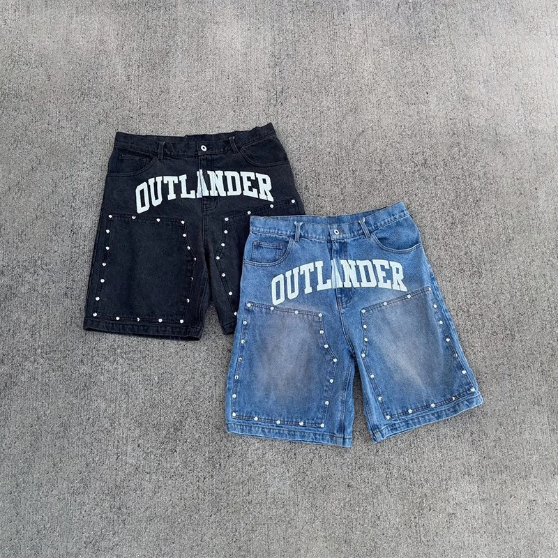 Y2K Vintage Washed Jeans High Quality Letter Printing Versatile Casual Denim Shorts Trend Men Women Hip Hop Fashion Streetwear 250922