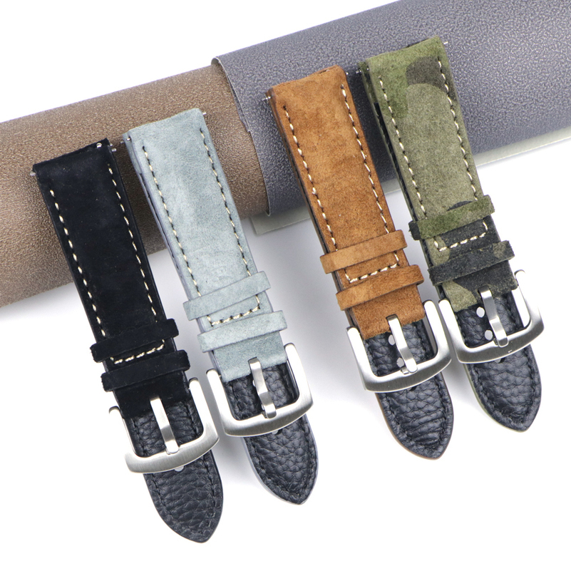 Watch Bands Vintage suede strap 18mm 19mm 20mm 22mm hand made strap gray brown replacement strap 230410
