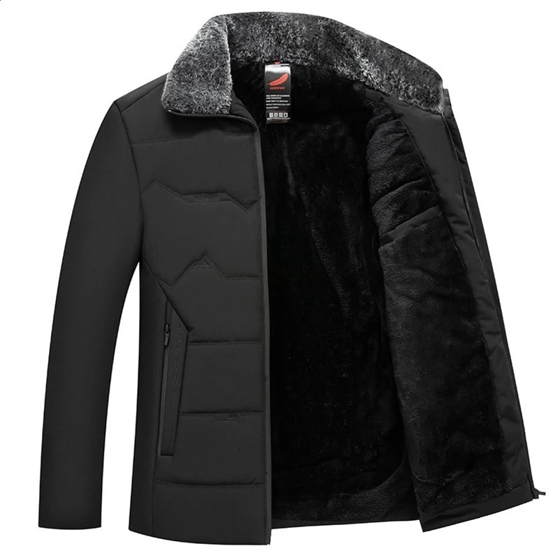 Winter Mens Warm Plus Velvet Parkas Fur Linner Thicken Jacket Male Casual Fleece Overcoat Cotton Liner Black Loose Windbreaker 240911