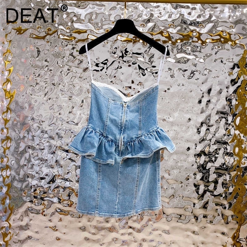 DEAT Women Sling Ruffles Mini Dress Sleeveless Arrivals Lady Sexy Temperament Fashion Spring Summer 11D1621 210709