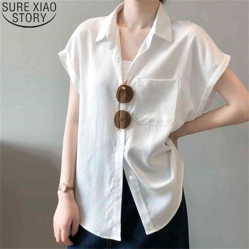 Office Lady Tops White Shirts Women Summer Korean Loose Thin Temperament Short Sleeve Lapel Button Up 14268 210506
