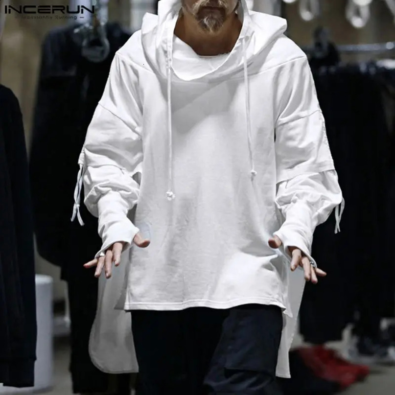 Men Sweatshirts Solid Hooded Long Sleeve Turtleneck Casual Hoodies Streetwear Loose Fashion Irregular Pullovers INCERUN 241217