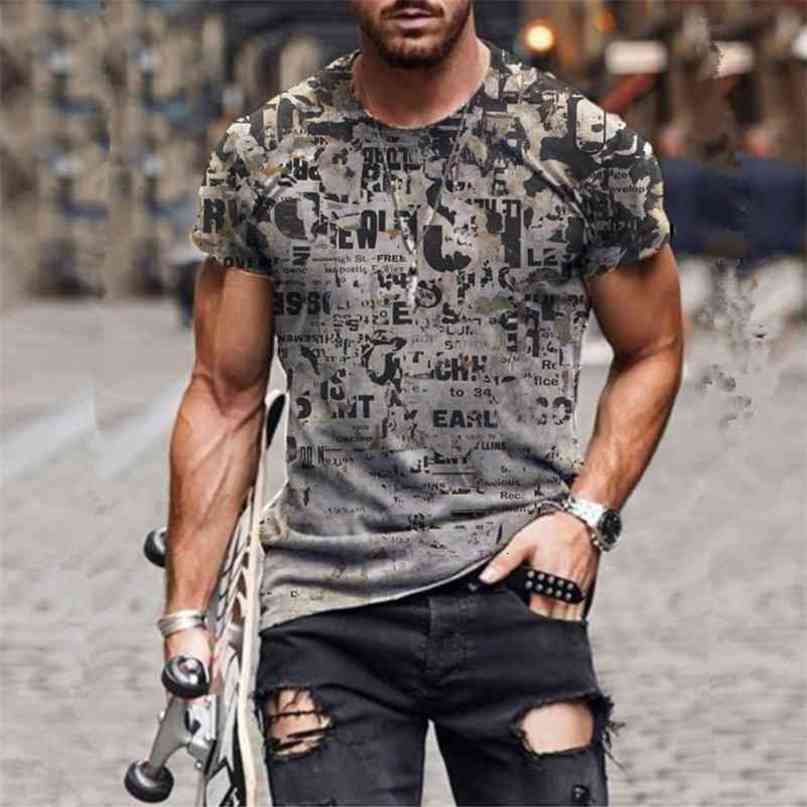 Men's Fashion Vintage Letter Printed Short Sleeve Tshirts Summer Oversized O Collared Graphic T Shirt For Men Clothing 210707