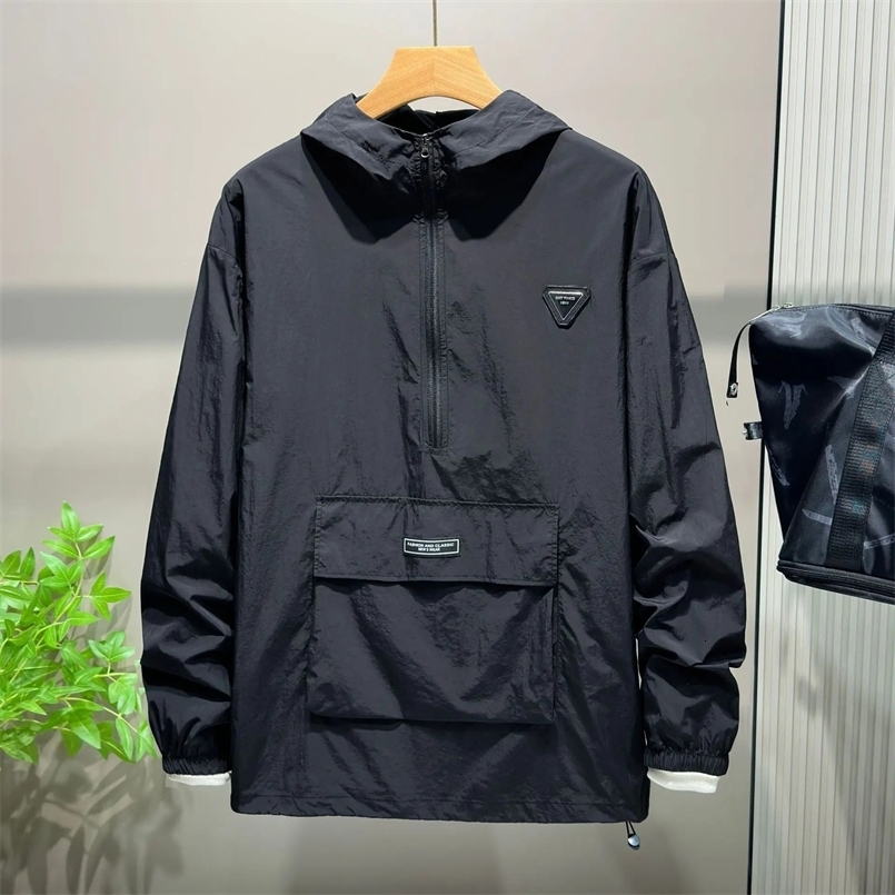 Black Sun-protective Jackets Plus Size 12XL Summer Thin Jacket Men Fashion Casual Hooded Coats Thin Clothes Big Size 12XL 240806