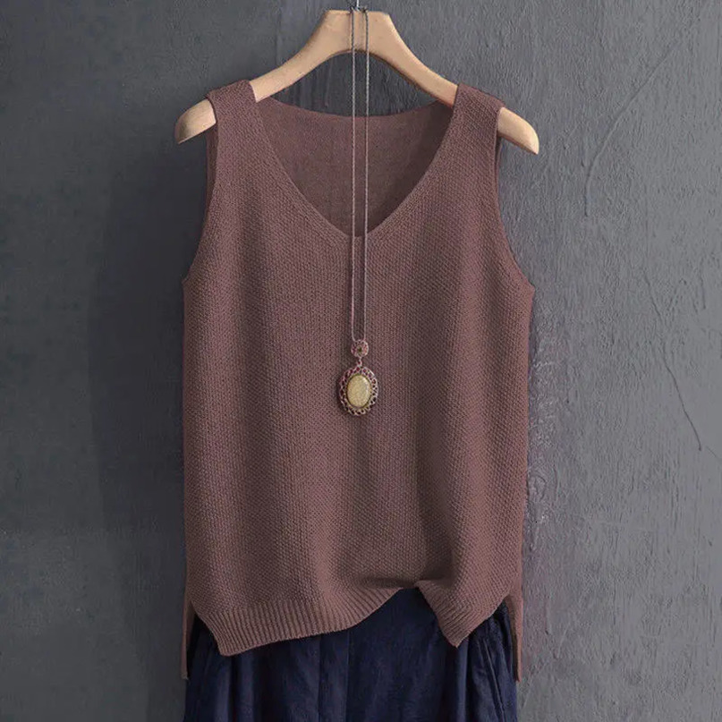 Big Size 5XL Solid Vintage Sleeveless Sweaters Vest Spring Autumn Loose VNeck Pullover Fashion Casual Women Knit Tops 240617