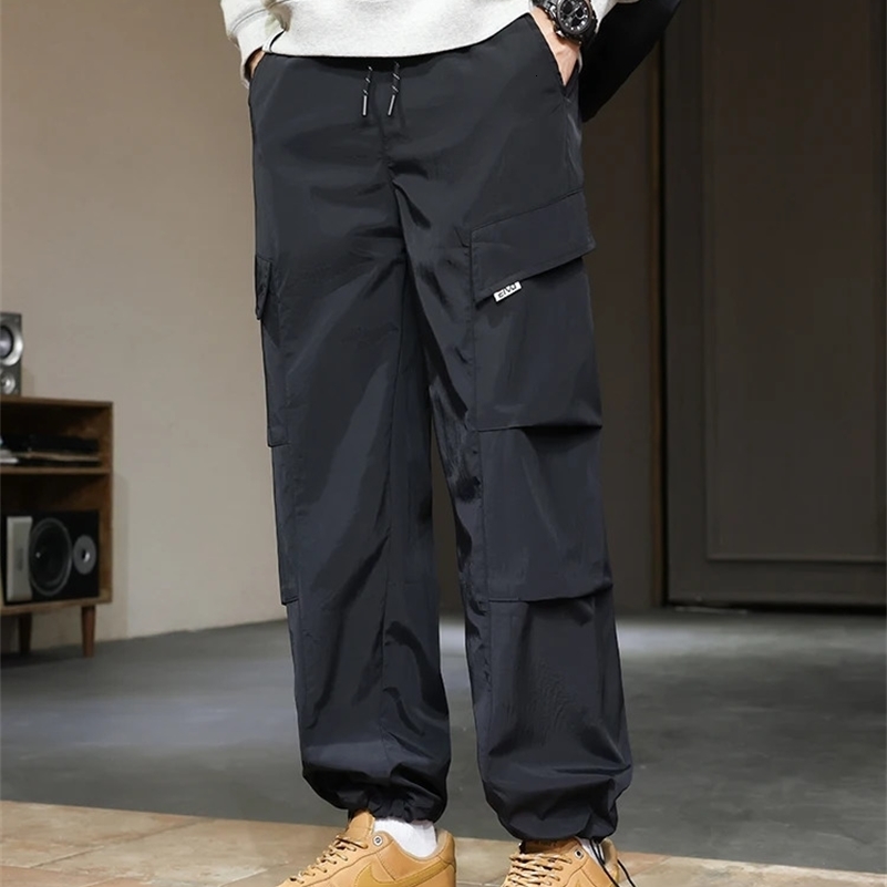 Mens Sweatpants 10XL 9XL Ice Fabric Multi-Pockets Joggers Baggy Cargo Pants Loose Casual Harem Trousers Plus Size 6XL 7XL 8XL 250226