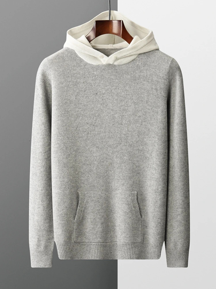 ADDONEE Men Hooded Pullover Cashmere Sweater Autumn Winter 100% Merino Wool Knitwear Smart Casual Sweater Korean Fashion Tops 250804
