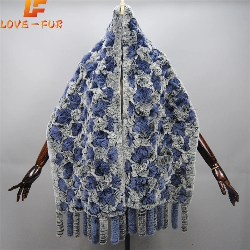 Knitted 100% Natural Rex Rabbit Fur Sweater Cape Good Quality Scarf Fashion Women Real Rex Rabbit Fur Poncho Shawl Coat 241009