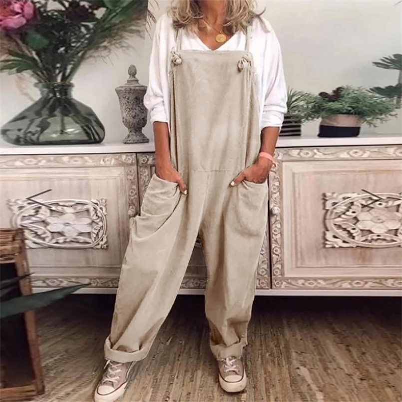Solid Color Women Loose Knot Tie Cotton Linen Jumpsuit Sleeveless Harem Overalls Jumpsuits Body Vintage Pants Femme Clothes 240930