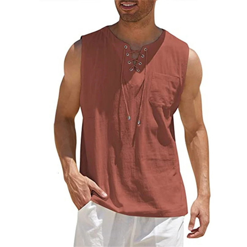 Male Mens TShirts Linen Vintage M3XL Men Muscle Plain Sleeveless Slim Street Streetwear Summer TShirt 240408
