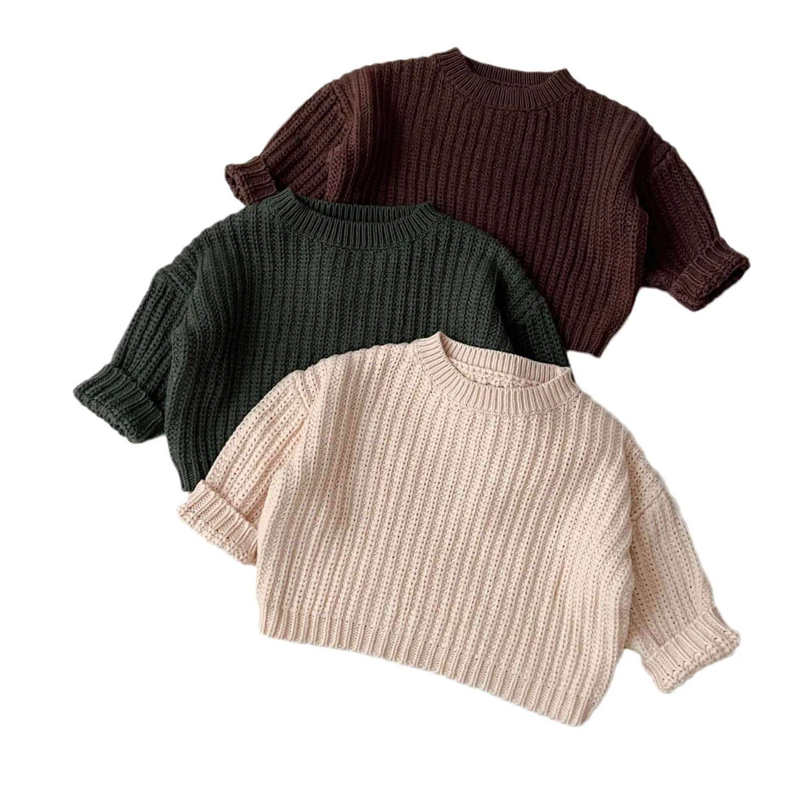 Handmade Thick Needle Knitwear Unisex Baby Spring Autumn Solid Color Long Sleeved Pullover Sweater Trendy and Casual Outfits 250922