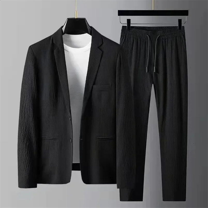Summer and Autumn Fashion Suit Mens Long Sleeved High End Quality Casual Set Korean Edition Casual Two Piece Set 240822