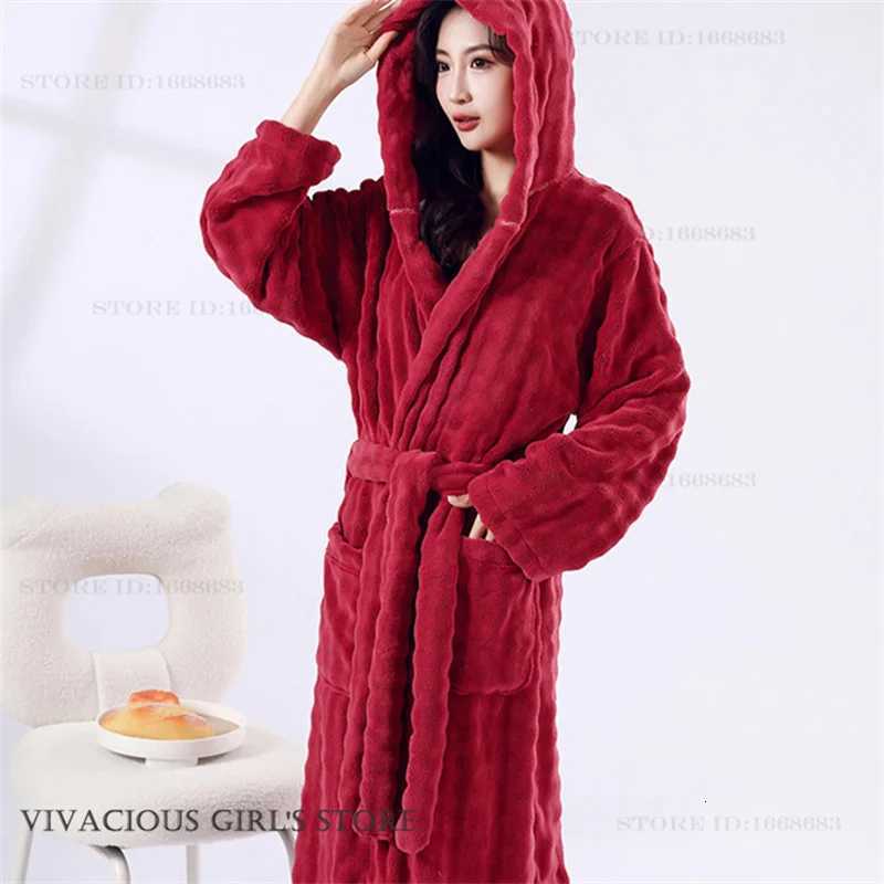 Autumn Winter New Flannel Women Long Robe Homewear Thicken Warm Soft Sleepwear Bathrobe Loose Coral Fleece Loungewear Nightgown Z250924