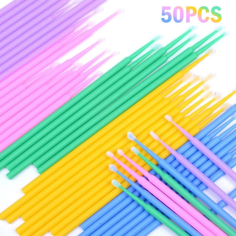 50Pcs Micro Brushes Cotton Swab Eyelash Extension Disposable Eye Lash Glue Cleaning Brushes Applicator Sticks Makeup Tools 240711