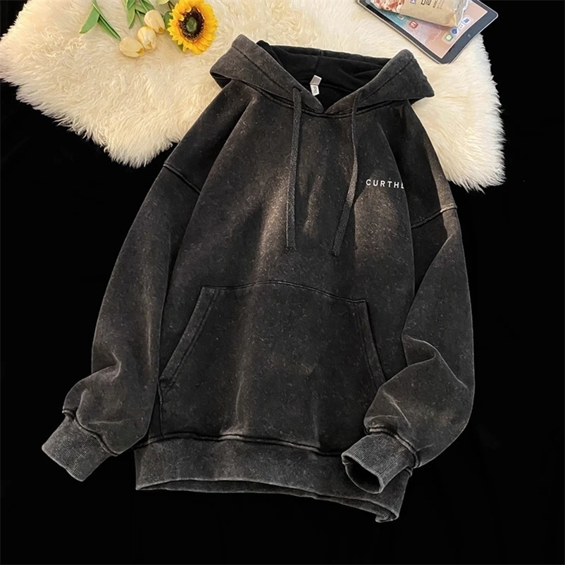 Men Washed Hoodies Harajuku Style Hooded Sweatshirts Letter Graffiti Sweatshirt Gothic 8 Colors Vintage Male Hoodie Y2k Women 240703
