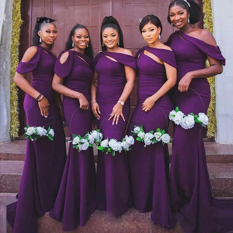 Elegant Grape One Shoulder Mermaid Bridesmaid Dress with Sweep Train 2025 Wedding Party Gown 0924
