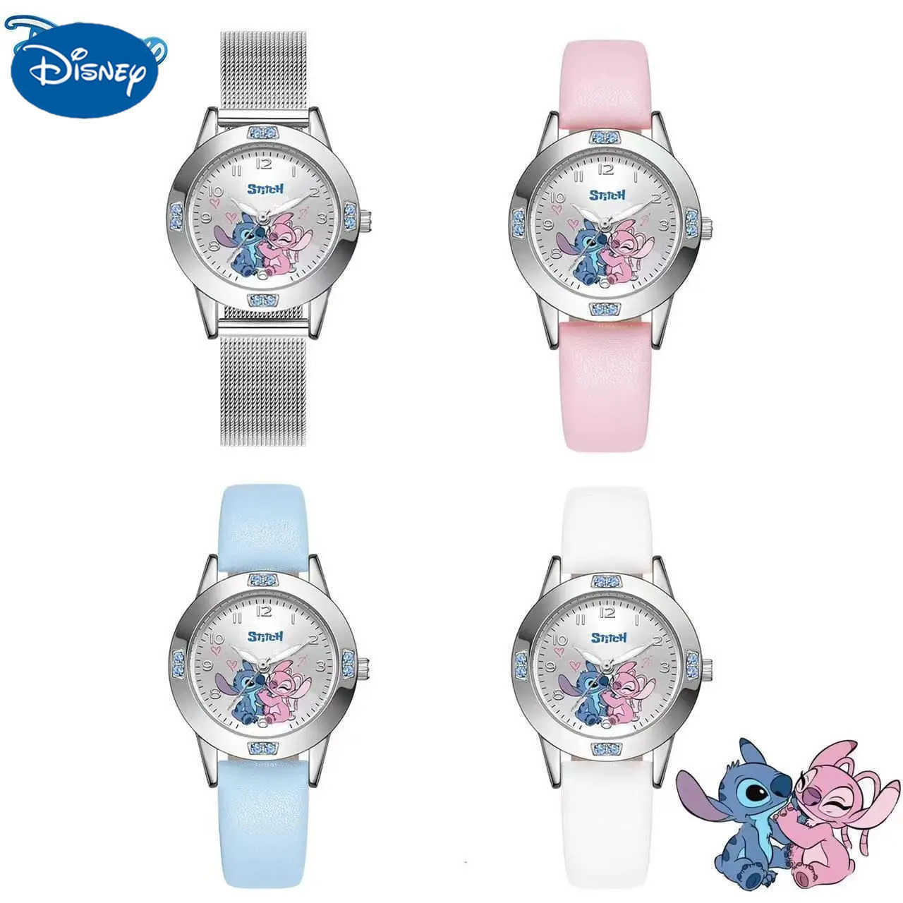 Disney Anime Cartoon Children Angie Stitch Kids Boys Girls Diamond Quartz Watches for Primary School Studen Steel Watch Gift H250924-image-1076678756