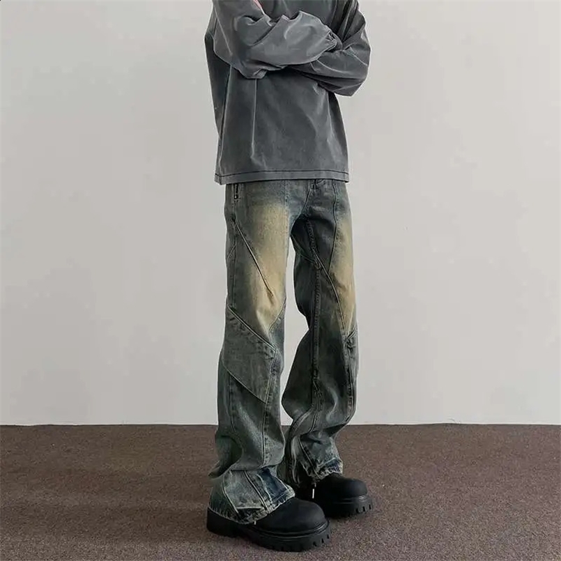 American retro high street hip-hop men and women trendy personality straight leg jeans couple loose washed casual pants y2k 240823