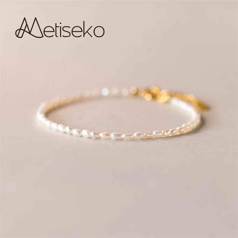 Metiseko Mini Rice Pearl Natural Freshwater Pearl Bracelet 925 Pure Silver Plated 14K Gold Bracelet Sweet and Elegant Suitable for Women241121bj
