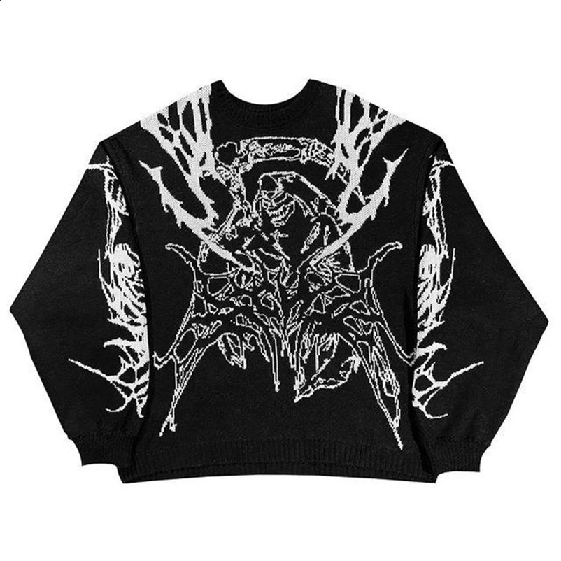 Mens Warm Quality Knitted Sweater Y2K Clothes Womens Pullover Streetwear Woollen Sweaters Punk Vintage Top Goth Winter Sweater 240913