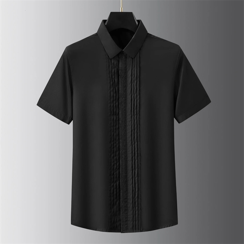 Trendy Summer Handmade Folding Strip Front with Embroidered Mens Short Sleeved Shirt Men Dress Shirt 240422