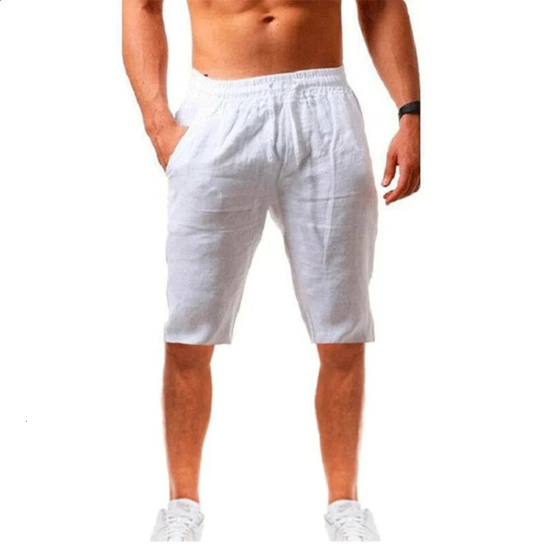 Pantaloncini di lino di cotone da uomo pantaloni maschi estate per pantaloni a colori solidi traspiranti fitness streetwear s5xl 240407