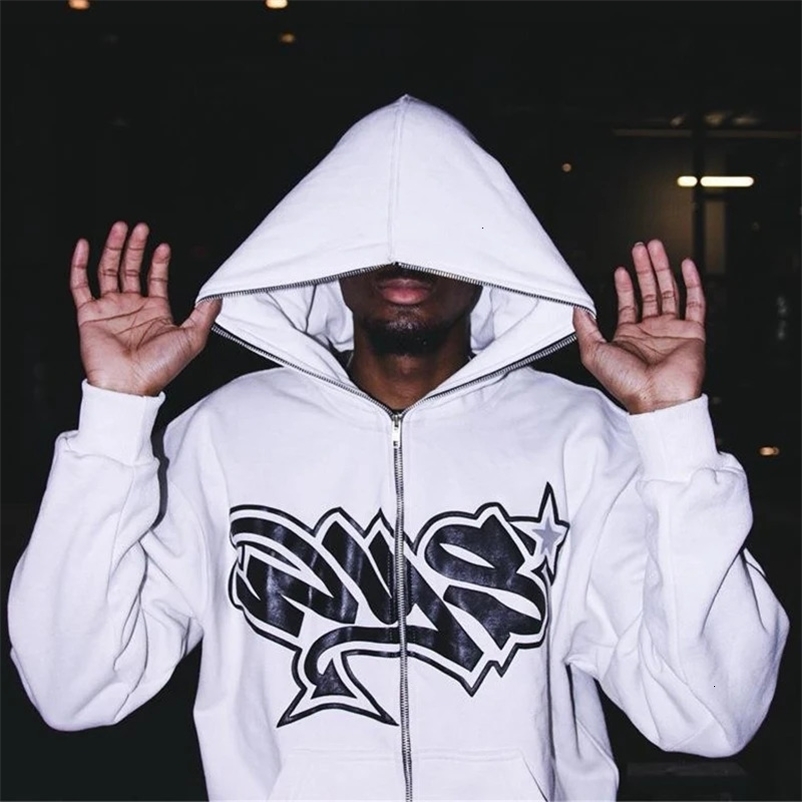 Y2k Print Hoodies Hip Hop Zipper Long Sleeve Jacket Coats Autumn Winter Harajuku Men And Women's Casual Loose Hooded Sweatshirt 240105