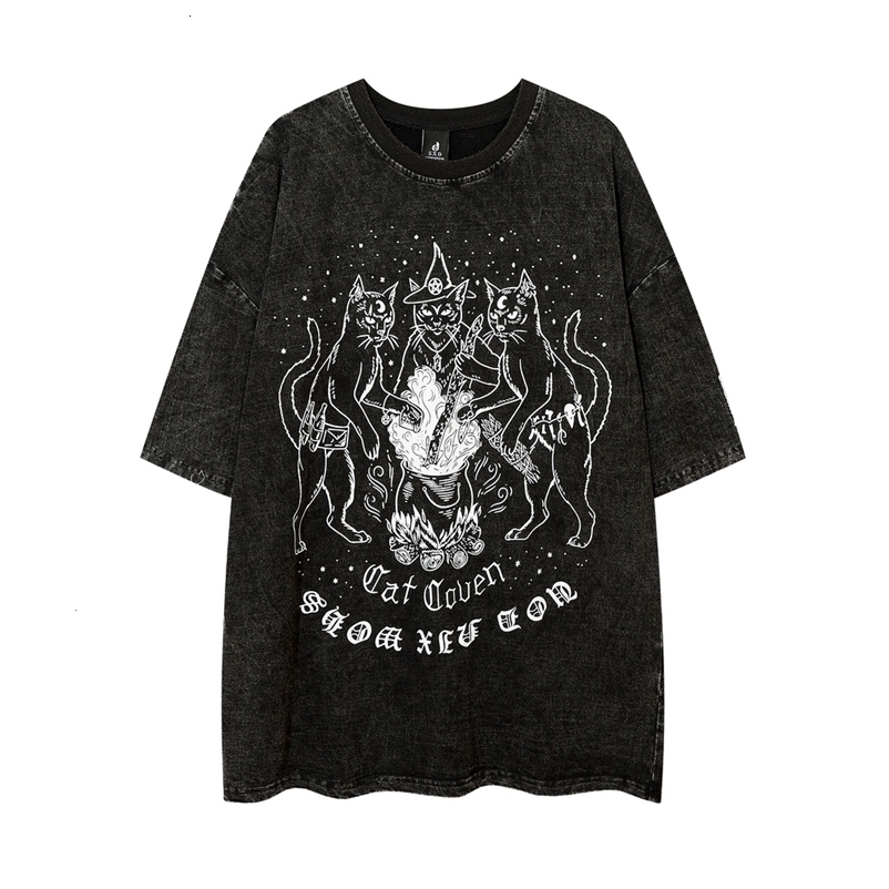 Men's T-Shirts Oversized Gothic Cats Vintage Grunge Y2k Anime T Shirts Men Retro T-shirts Harajuku Streetwear Hip Hop Summer Cotton Tops Tees 2