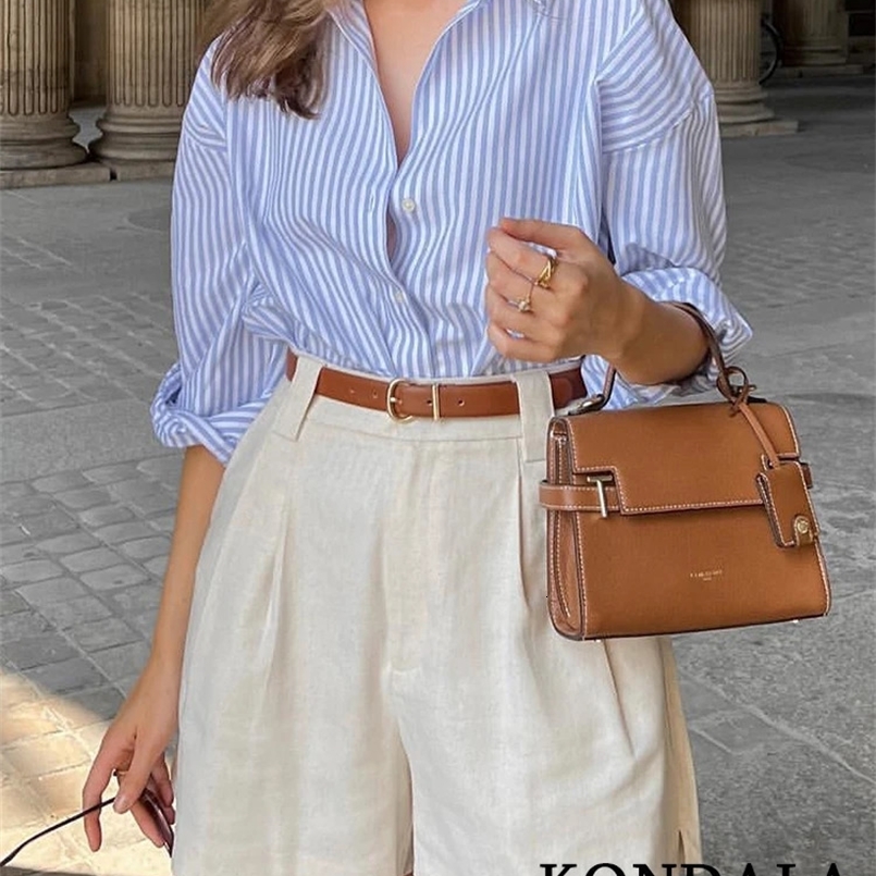 TRAFZA Casual Striped Print V Neck Shirts Women Long Sleeve Oversized Office Lady Shirts Fashion Summer Autumn Blouses Top 240731