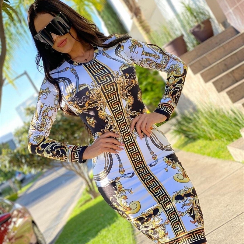 Party Dresses VAZN Fashion Cartoon Print O-neck Sexy Vintage Elegant Female Dress Women Casual Loose Shinny Dress Sexy Mini Dress 230211