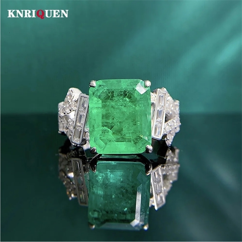 Vintage 100% 925 Real Silver 10*12mm Emerald Rings for Women Lab Diamond Gemstone Wedding Ring Cocktail Party Fine Jewelry Gift250122bj