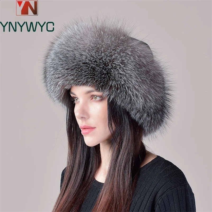 100% natural Fox Fur Hat Fashion Women Cap Thick Fur Cap Winter Warm Hat Female Fashion For Women Hat With Earmuffs Hat241224bj