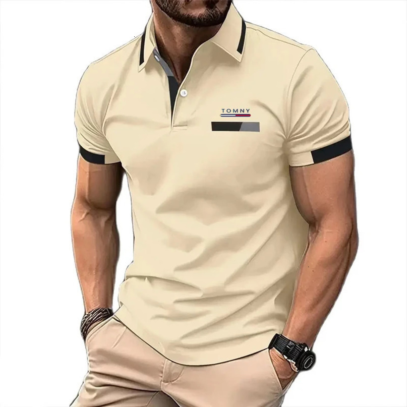 Fashionable Mens Summer Polo Shirt Simple And Versatile Street Clothing Business Casual Breathable Lapel Short Sleeved Top B 240516
