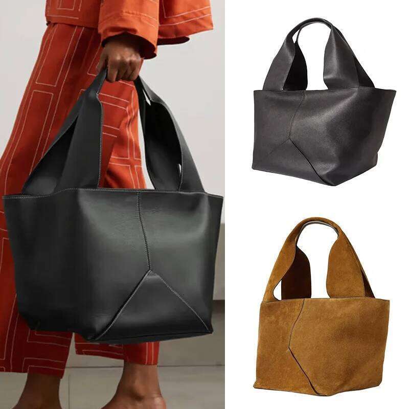 New Brand Women's Shoulder High-End Suede Frosted Leather Tote Bag Large Capacity Trendy Geometric Ing Handbag MDNG2509