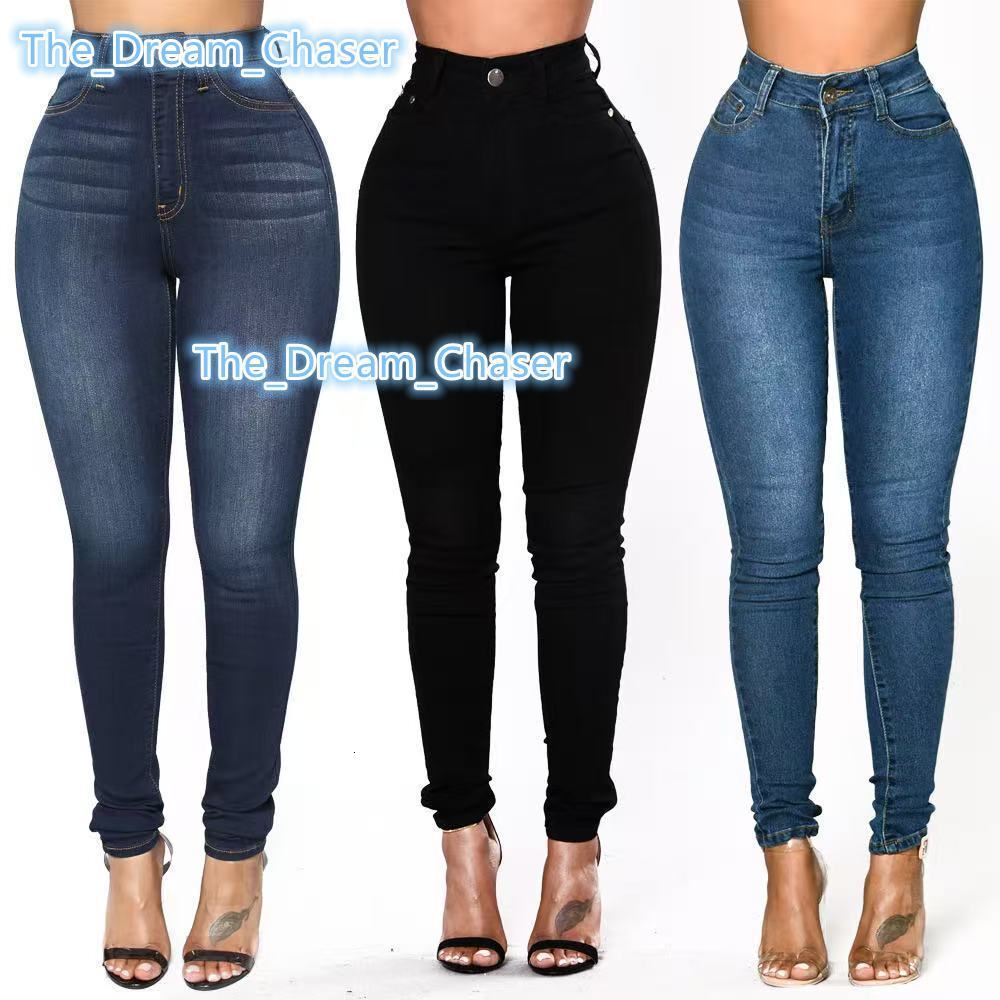 Womens Elastic Stretch High Waist Denim Pants Solid Color Skinny Jeans Breathable Casual Style Pencil Pants for Winter Size XL