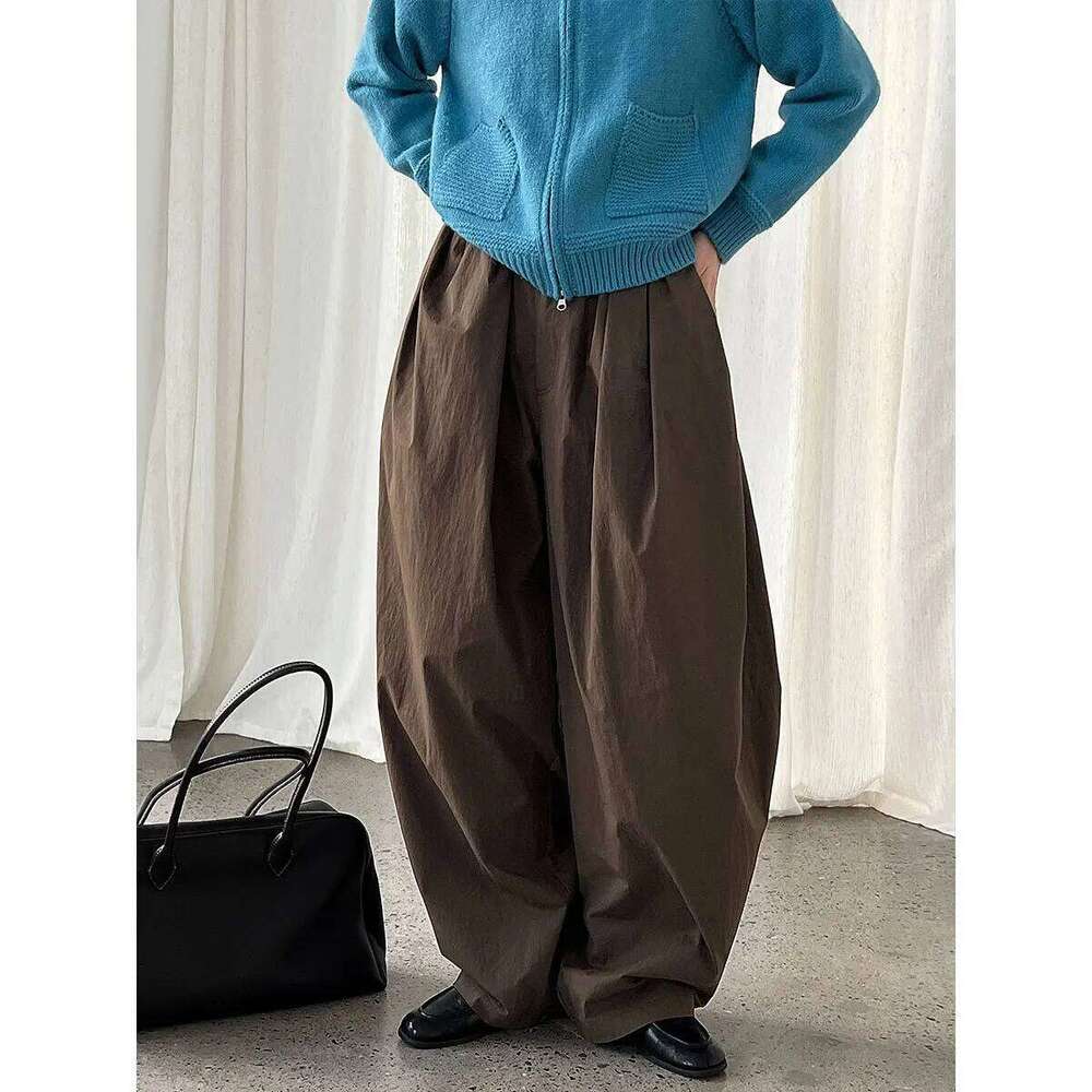 Fall Brown Lantern Pant Loose Slimming Paratrooper For Women Pleated Wide-Leg Casual Long Pants