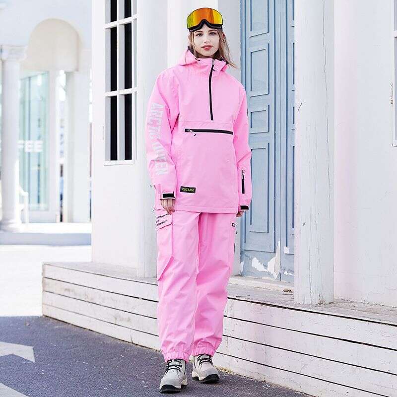 2025 New Ski Suit Men's Outdoor Casual Sports Loose Hooded Skiwear Women's Waterproof Windproof Breathable Warm Ski Jacket Pants