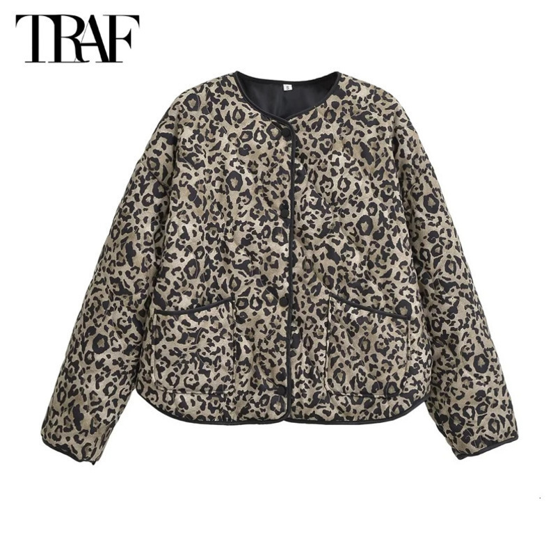 TRAF Leopard Print Jacket Womens Coat Womens Coat Button Coat Womens Long Sleeve Jacket 241115