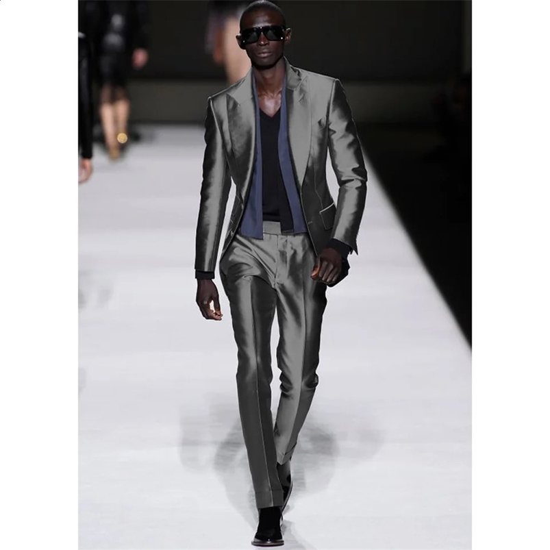 Mens satin single chest set two-piece wedding stage ultra-thin fit formal mens summer set elegant mens set 250224