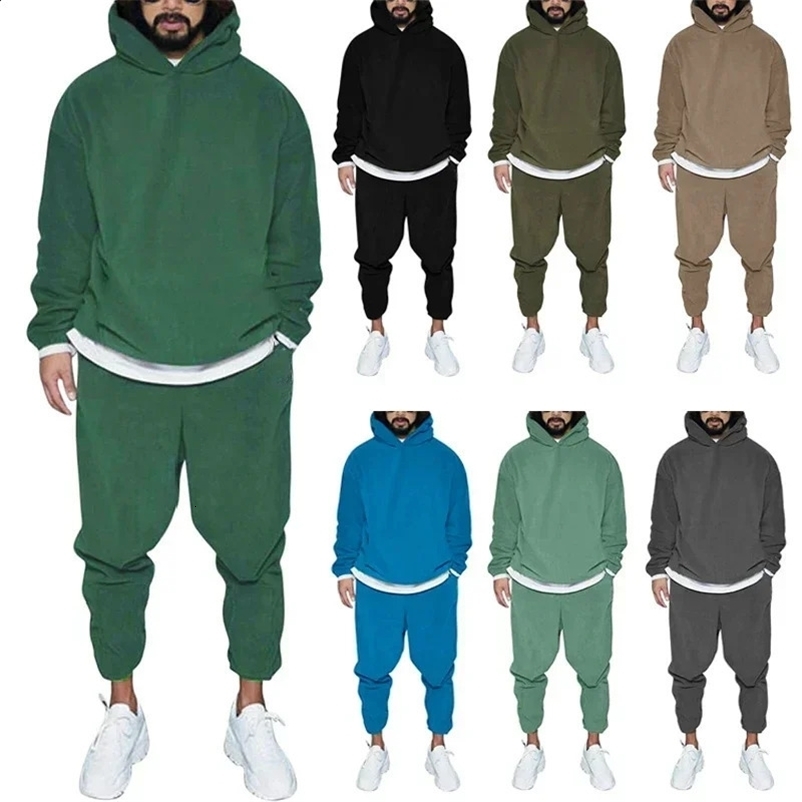 Mens Tracksuit Jogger Sportswear Casual Sweatershirts Sweatpants Streetwear Pullover Solid Color Fleece Hoodies Sports Suit 241217