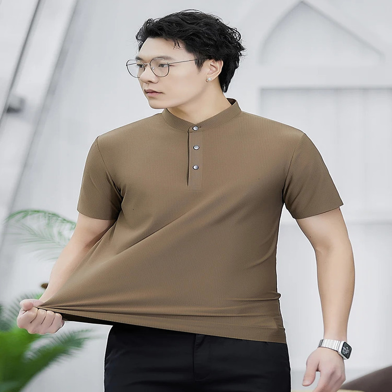 Summer Men Polo Shirt Short Sleeve Classic Henley Shirts Quick Dry Nylon Ice Silk Polos Golf Tshirt Plus Size 8XL 240529