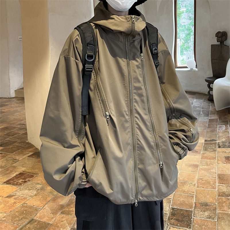 Men's Jackets Men's Autumn Winter Casual Fashion Hoodie Multi-Pockets Outwear Coat Men Hip Hop Casual Vintage Loose Track Jacket Women 230