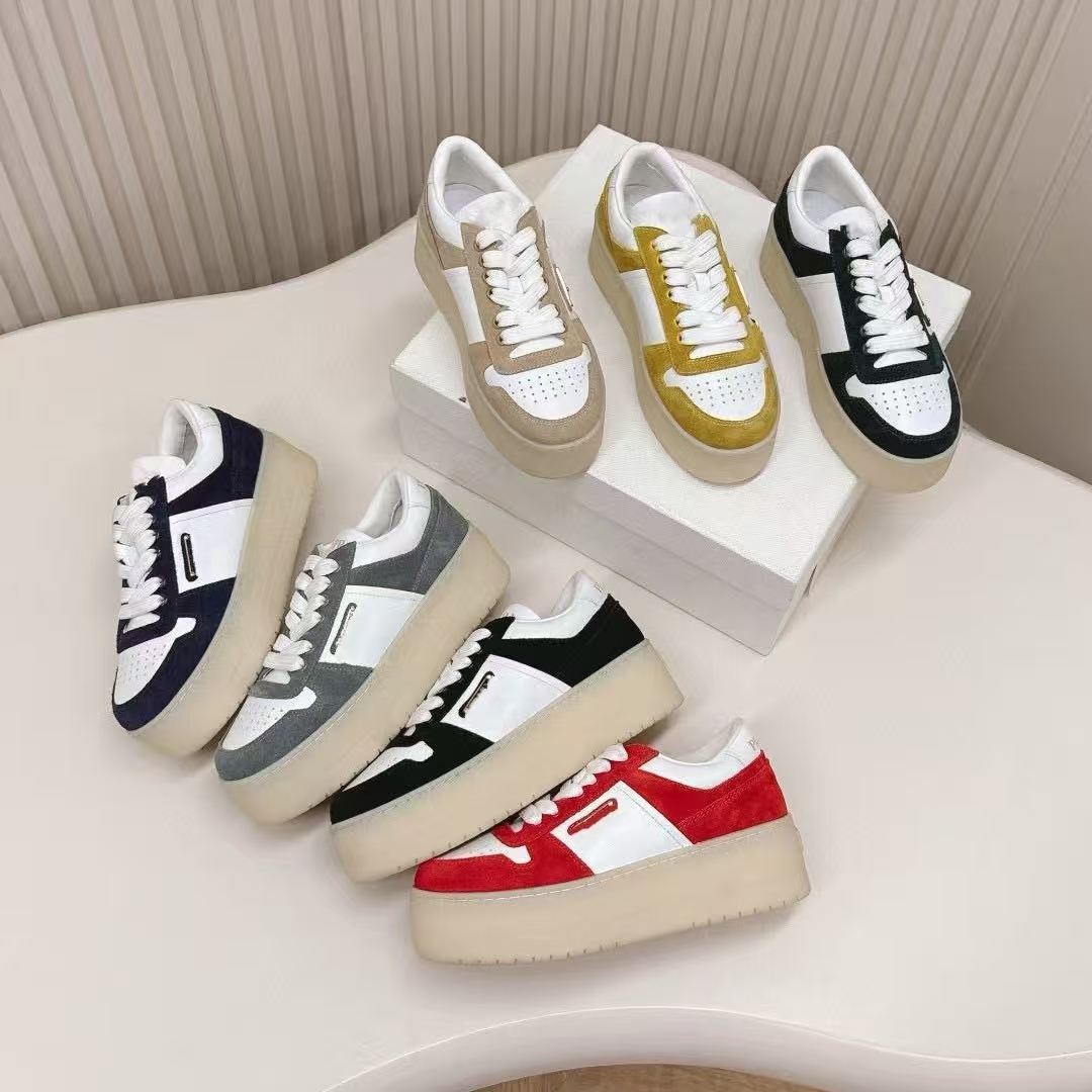 Downtown Bold Nappa Leather and Suede Sneakers Desginer Shoes Women Luxury Nylon Casual Shoes Thick Bottom Sneaker with bag
