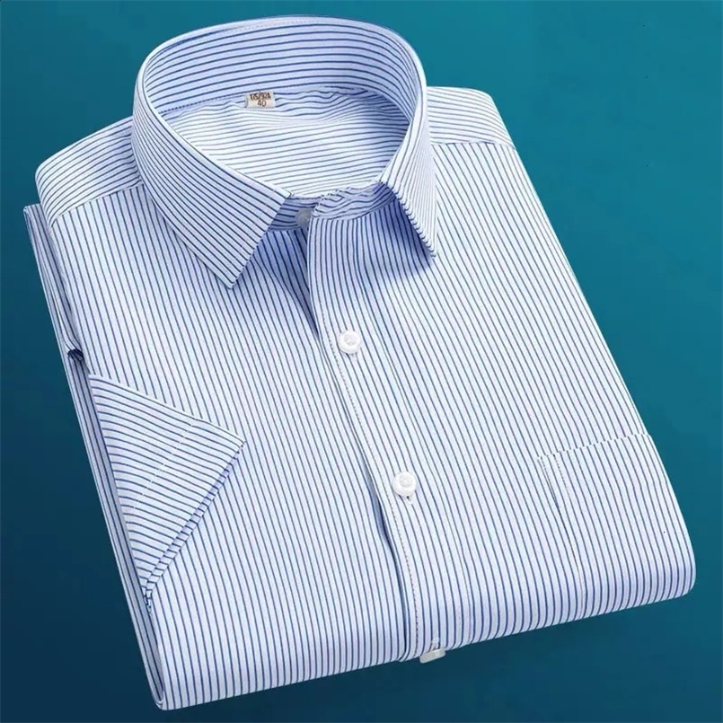 Summer thin mens business social short-sleeved shirt professional formal striped casual non-ironing breathable shirt slim fit 240801