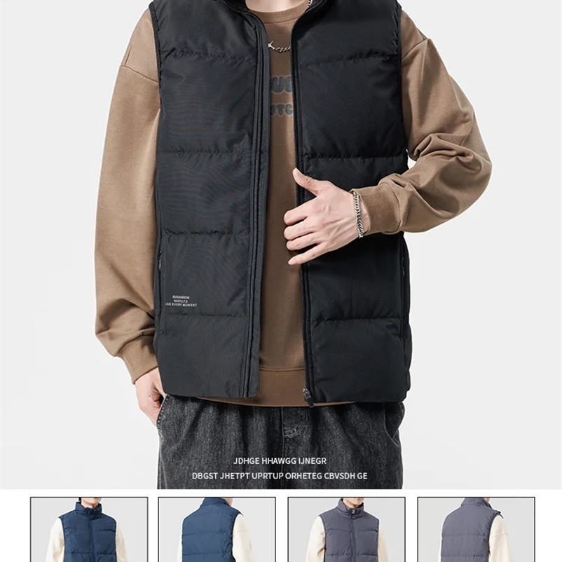Large size 8XL white duck down apron warm vest mens sleeveless jacket solid color red blue casual 7XL 6XL inflatable gold-plated vest 240927