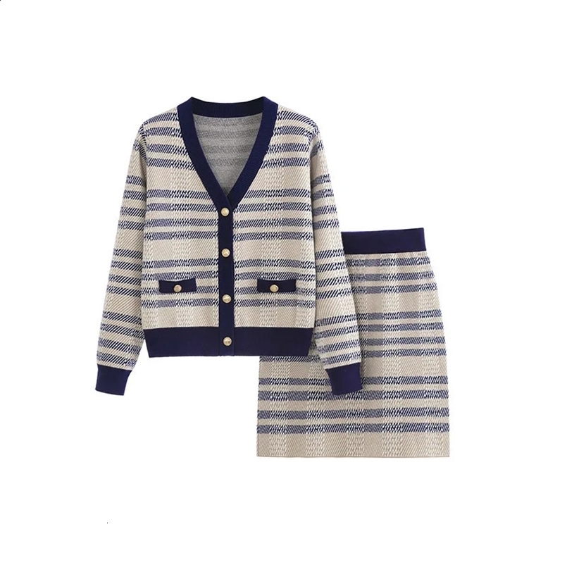 Pink Knitted Dress Set Womens Autumn Round Neck High Waist Long Sleeve Slim Sweater A-line Small Dress 240829