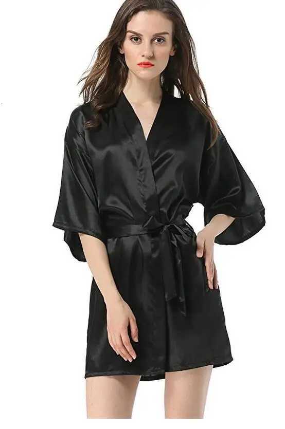 New Black Chinese Womens Faux Silk Robe Bath Gown Hot Sale Kimono Yukata Bathrobe Solid Color Sleepwear S M L XL XXL NB032 Z250924
